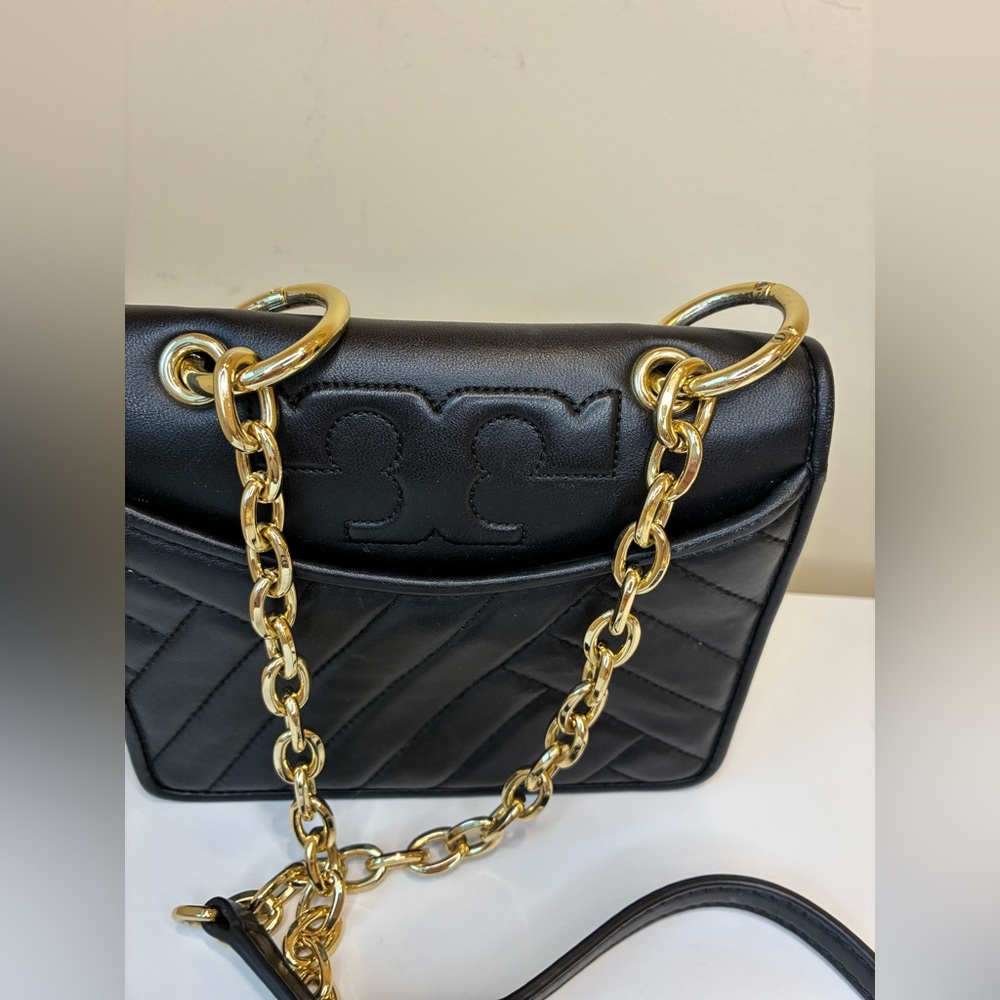 Tory Burch Alexa Mini Leather Crossbody Chain Shoulder Bag Black Lambskin
